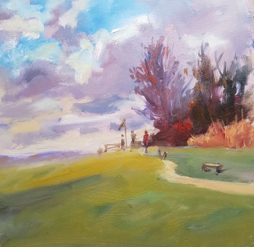 Walkers on footpath over Riddlesdown Common